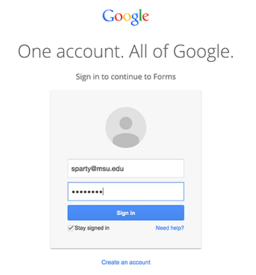 Google login form